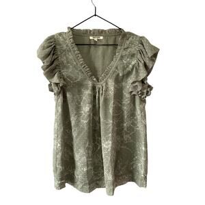 Daniel Rainn Tiered Sleeve V-neck Olive Green Blouse Sz S Casual Career